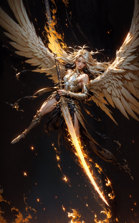 606247209521969544-825732669-angel,Super powerful flame angel flies out of the clouds, behind him is golden meteor magic surrounding his body, Gothic style,.jpg